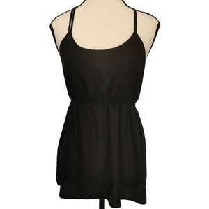 Naked Zebra Scoop Neck Spaghetti Strap Open Back Black Blouse - Sz S